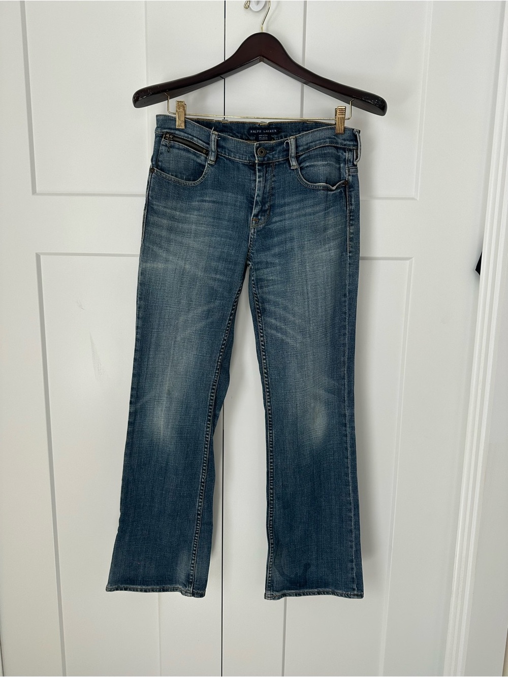 Ralph Lauren Blue Label Double RL Denim Jeans in Blue with Tan Patch 29
